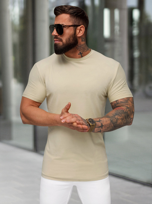T-shirt męski slim fit jasno-beżowy OZONEE NB/MT3001Z