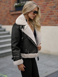 Kurtka ramoneska damska z futerkiem czarna OZONEE JS/11Z8230