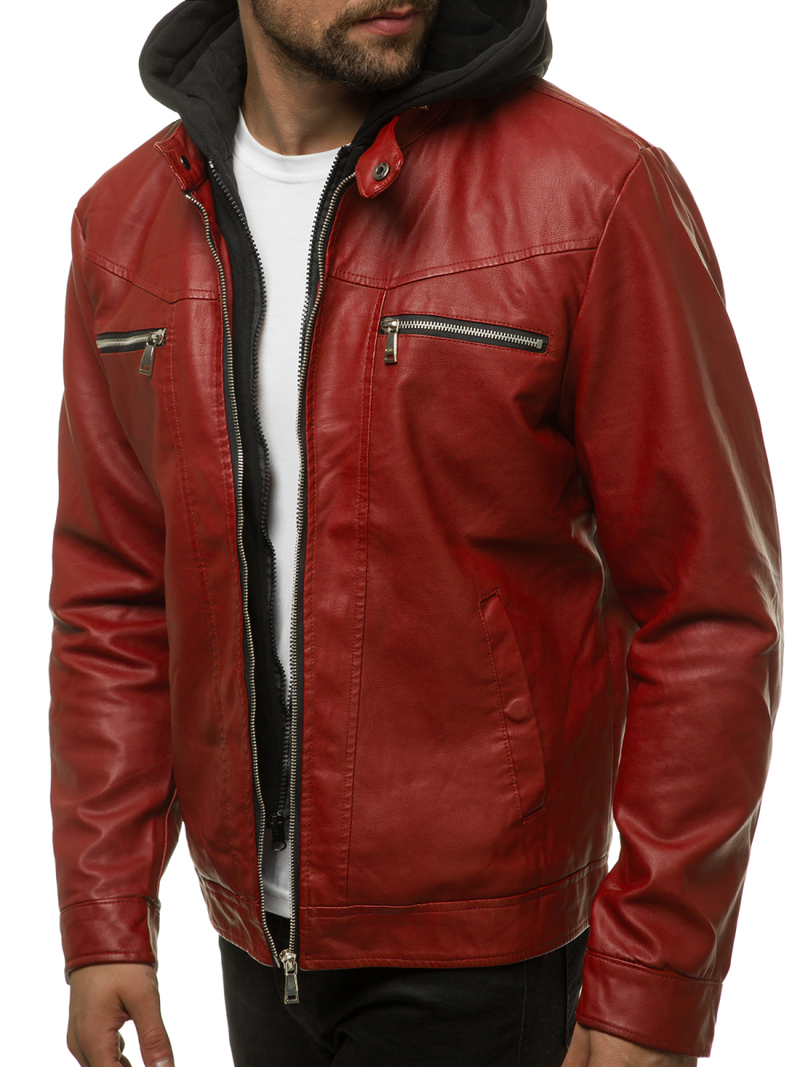 Kurtka skórzana męska bordowa OZONEE JB/JP1169/2