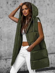 Kamizelka damska długa pikowana z kapturem zielona OZONEE O/81266Z