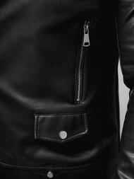 Чоловіча шкіряна куртка Чорна OZONEE O/88121