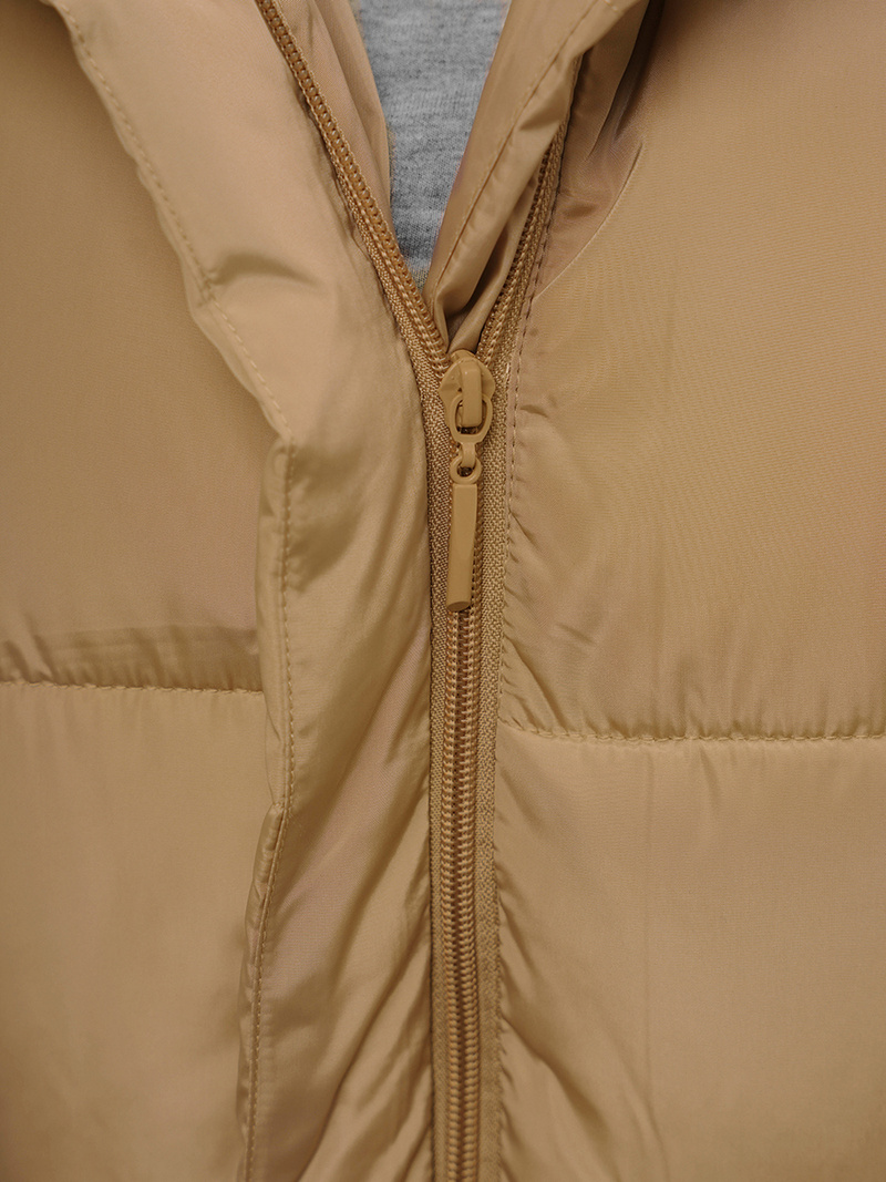 Kamizelka damska długa pikowana z kapturem beżowa OZONEE O/81266