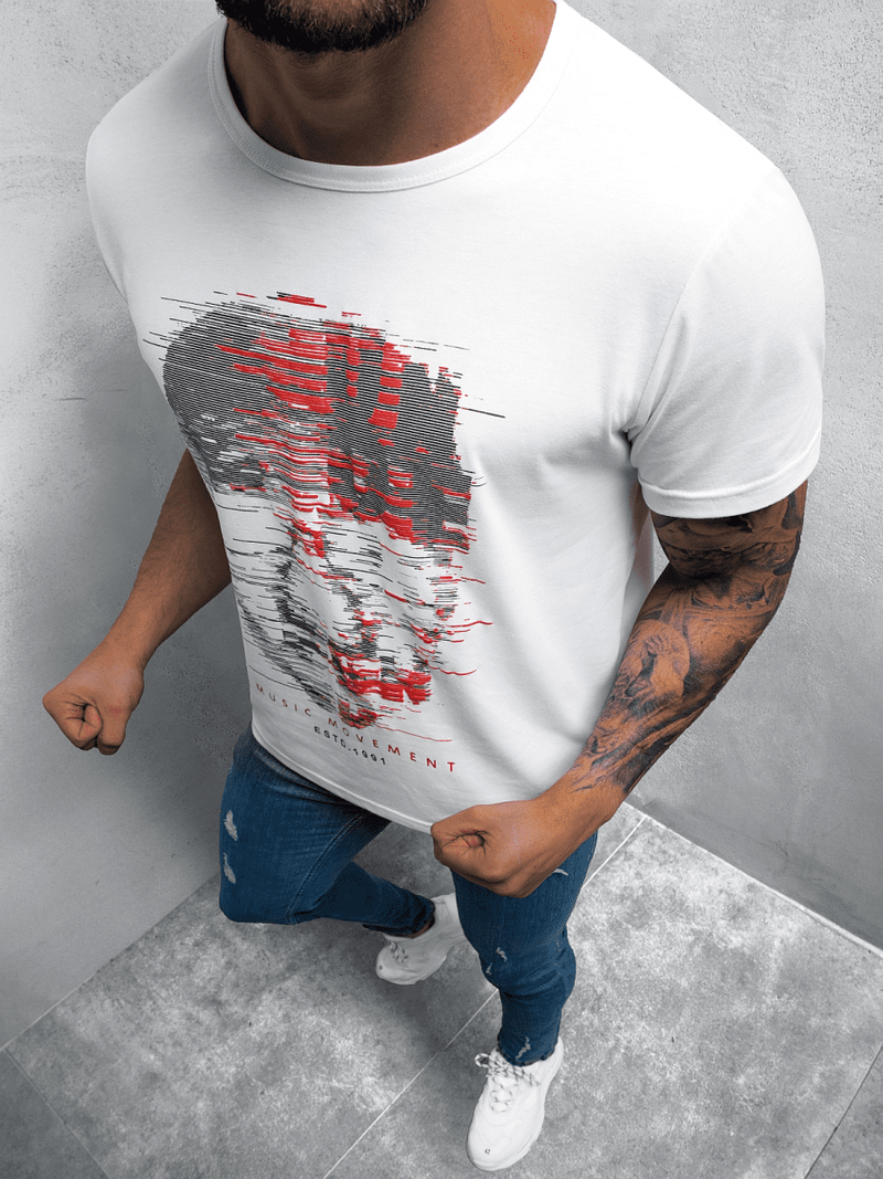 T-Shirt męski z nadrukiem biały OZONEE JS/KS2632