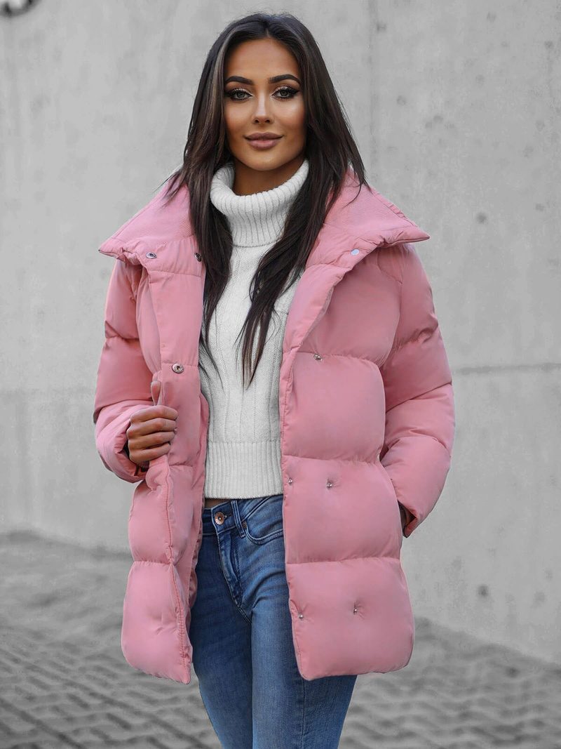 Kurtka zimowa damska pikowana pudrowa OZONEE JS/5M729/46