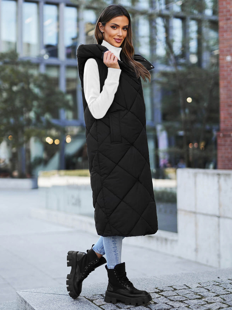 Стьобаний жіночий жилет чорний OZONEE JS/5M3165/392