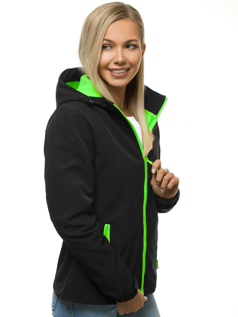 Kurtka softshell damska z kapturem czarno-zielona OZONEE JS/HH018/1/52