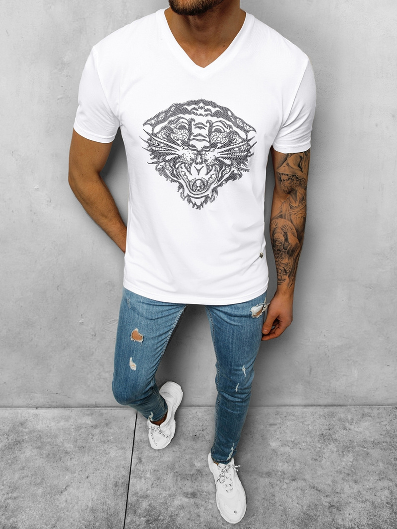 T-Shirt męski biały OZONEE NB/3011