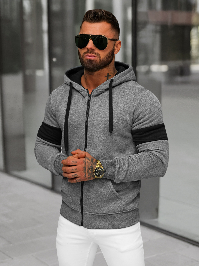 Bluza męska z kapturem rozpinana grafitowa OZONEE JS/8B1329/5