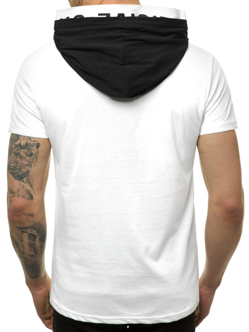 T-Shirt z kapturem męski biały OZONEE MAD/3076