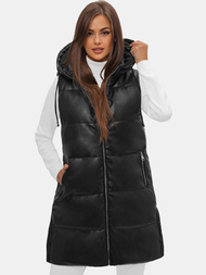 Kamizelka damska długa skórzana czarna OZONEE O/AY756