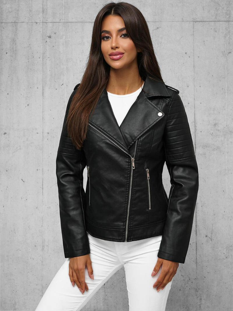 Жіноча шкіряна куртка Чорна OZONEE JS/11Z8097Z