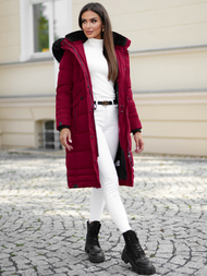 Kurtka zimowa damska długa pikowana bordowa OZONEE O/W377Z