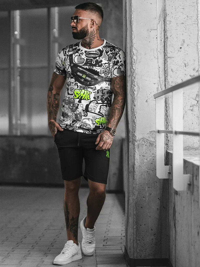 Komplet dresowy męski biało-zielony OZONEE O/HM789Z