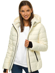 Kurtka zimowa z kapturem damska ecru OZONEE O/M201/10