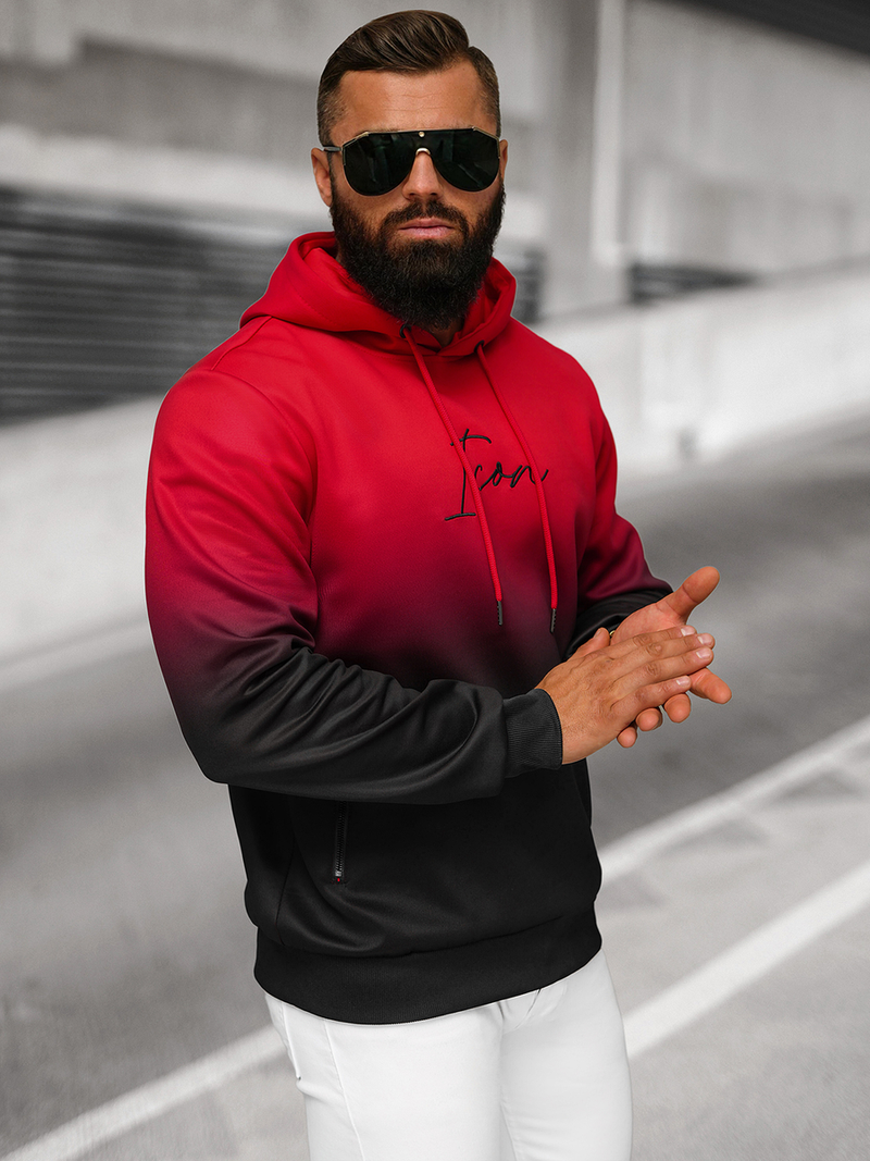 Bluza z kapturem męska czerwono-czarna OZONEE JS/27B6501/18