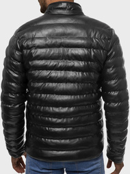 Kurtka zimowa skórzana męska czarna OZONEE O/9025