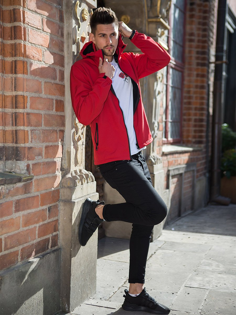 Kurtka softshell męska z kapturem czerwona OZONEE JS/56008Z