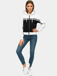 Bluza z kapturem rozpinana damska biało-czarna OZONEE JS/B26044