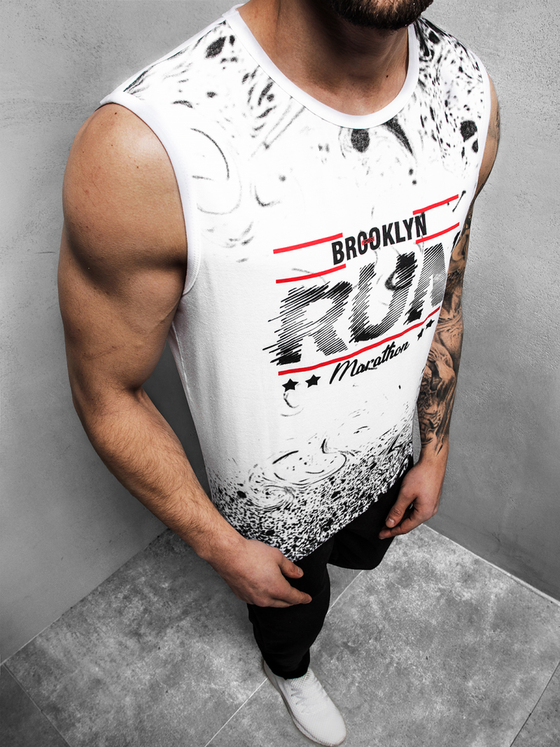 T-Shirt bez rękawów męski biały OZONEE JS/KS2075Z