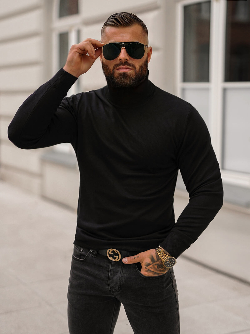 Sweter męski golf czarny OZONEE O/GM301