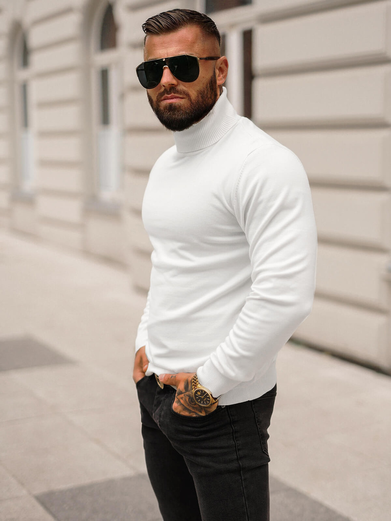 Sweter męski golf biały OZONEE O/GM309