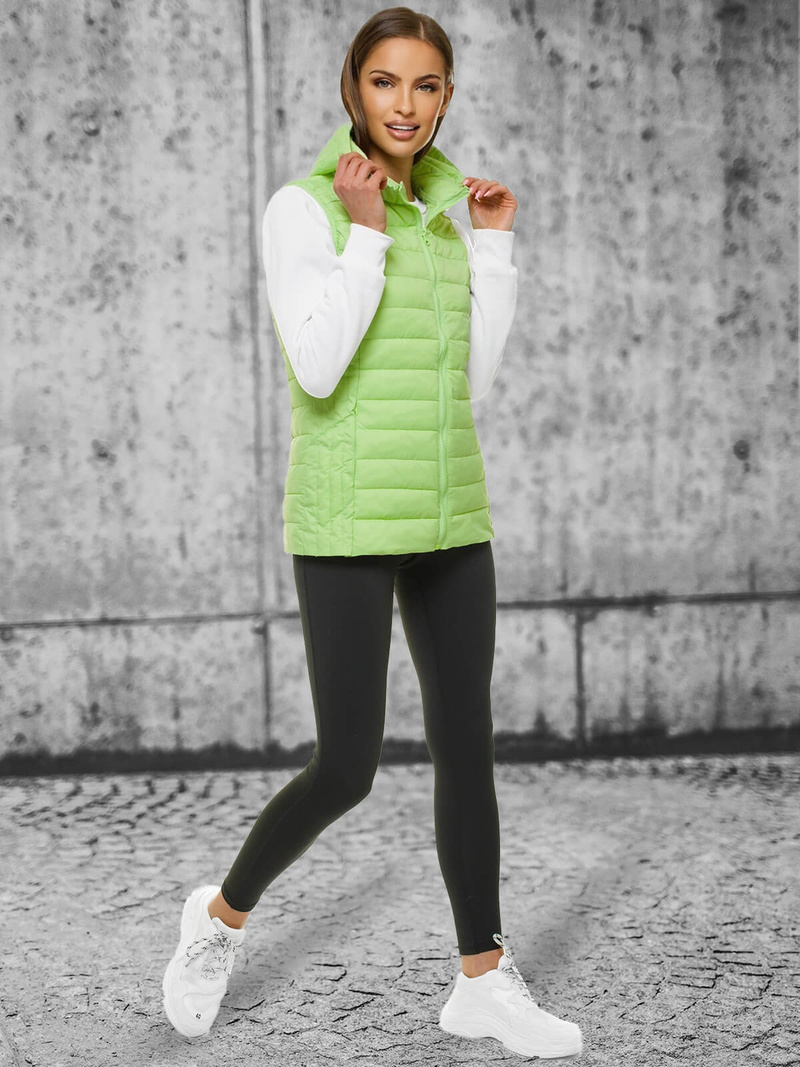 Kamizelka damska pikowana z kapturem limonkowa OZONEE JS/M23039/156