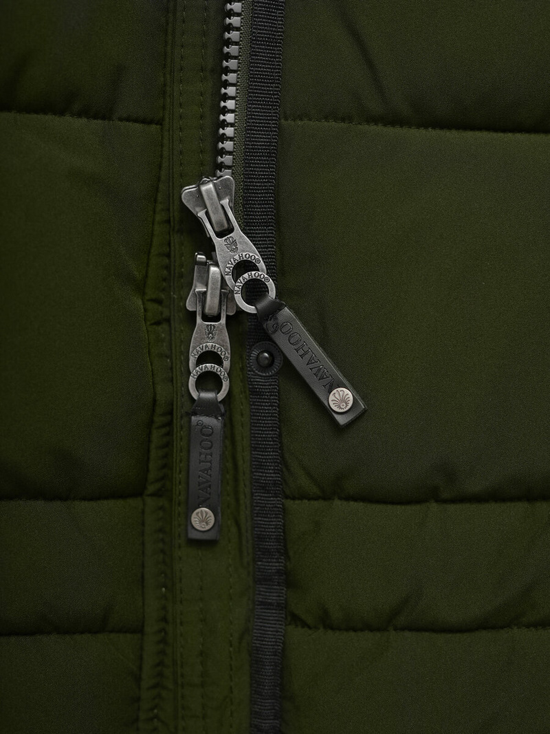 Kurtka zimowa damska długa pikowana khaki OZONEE O/W377Z