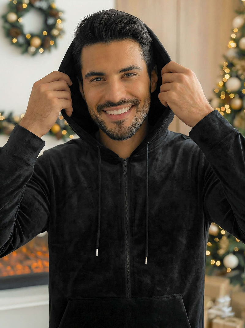 Komplet dresowy męski welurowy czarny OZONEE JS/8C1169/3Z