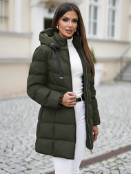 Kurtka zimowa damska długa pikowana ciemno-zielona OZONEE JS/5M3231/136Z