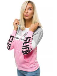Bluza rozpinana z kapturem damska szaro-różowa OZONEE JS/KSW3014