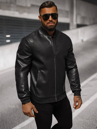 Kurtka skórzana męska bomberka czarna OZONEE O/88120