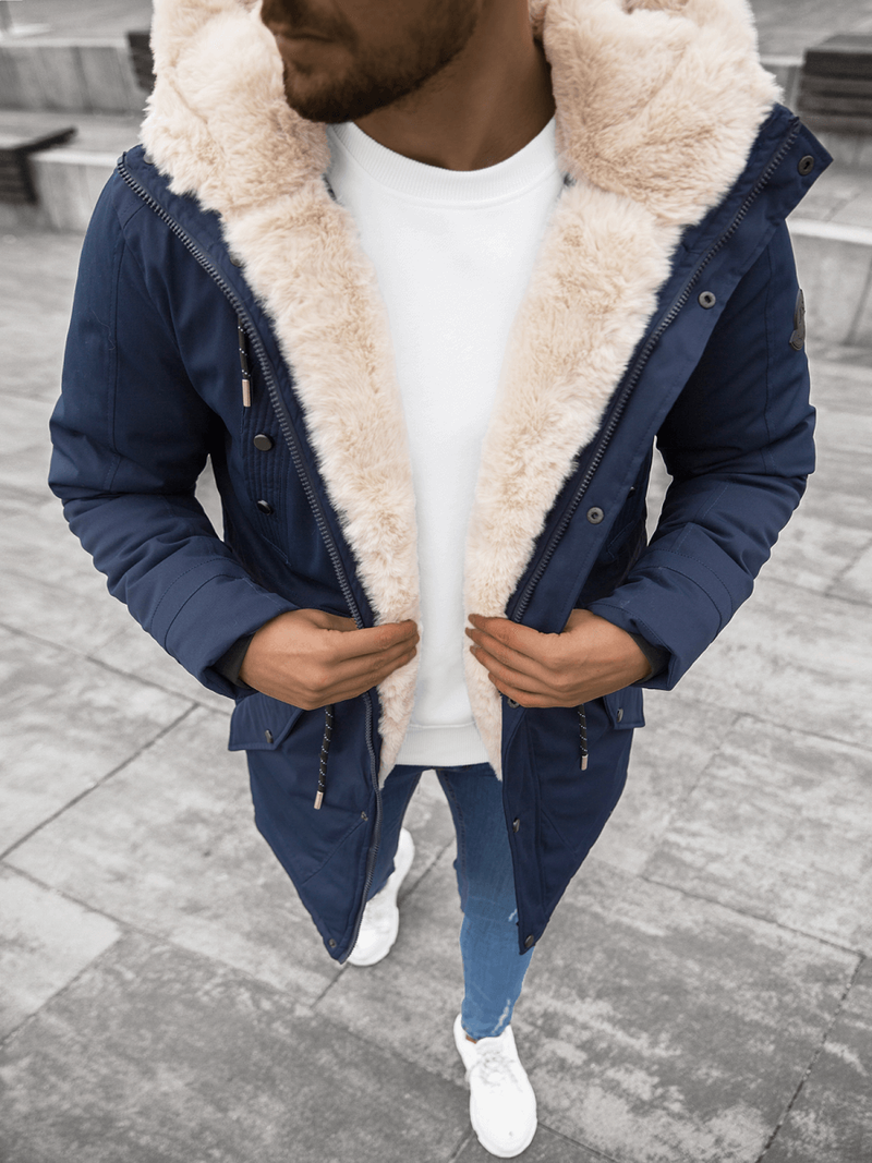 Kurtka zimowa męska parka z futerkiem granatowa OZONEE JS/22M117/2