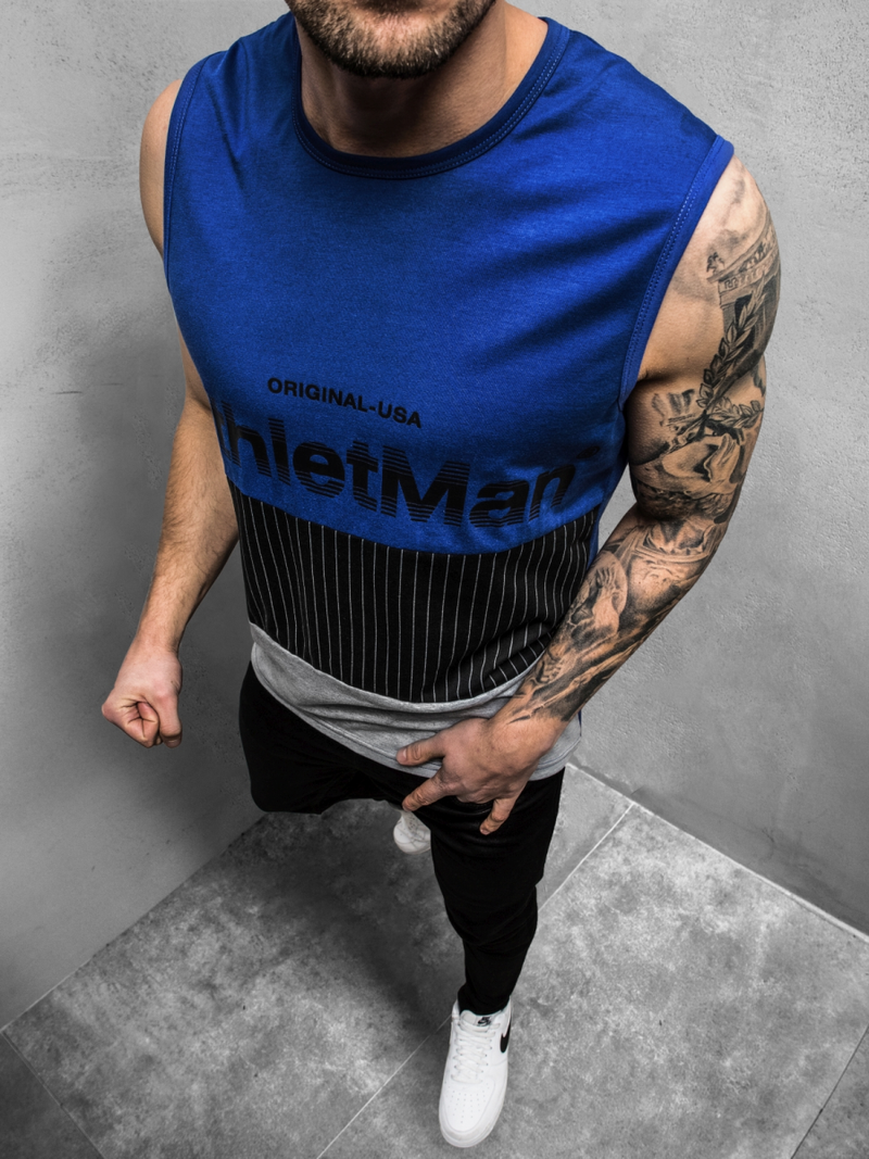 T-Shirt męski bez rękawów niebieski OZONEE JS/SS11065Z