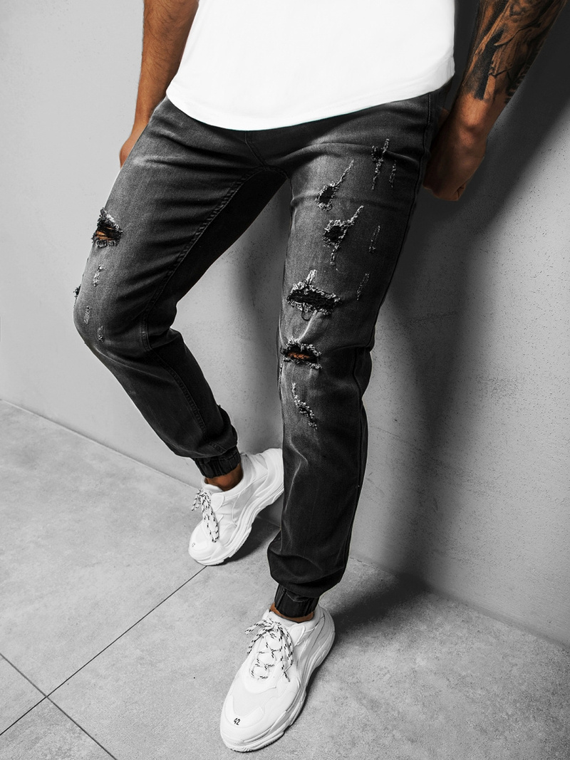 Spodnie jeansowe joggery męskie czarne OZONEE NB/MP0014N