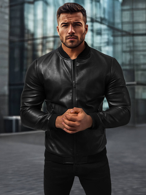 Kurtka skórzana męska czarna OZONEE JS/11Z8015Z