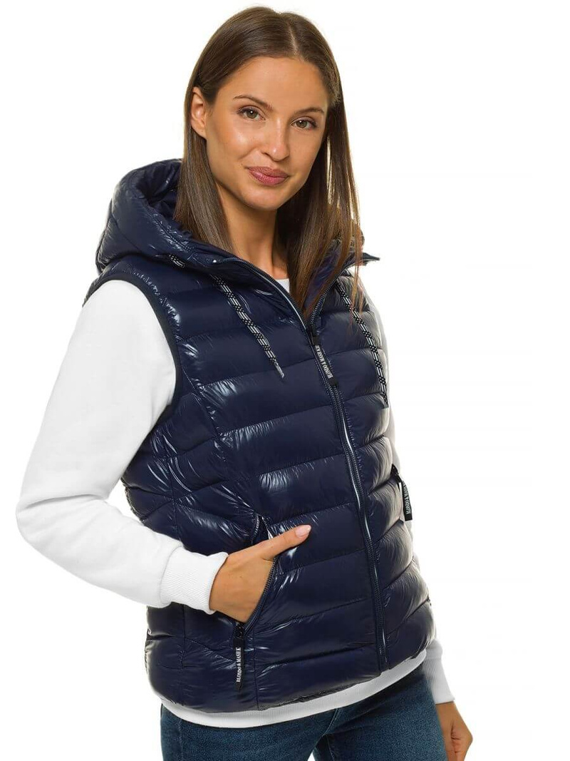 Kamizelka damska pikowana z kapturem granatowa OZONEE N/6816/2