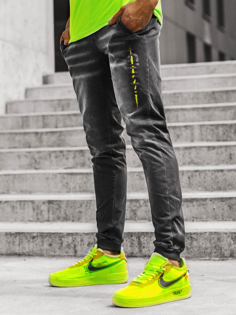 Spodnie męskie jogger czarno-zielone OZONEE JS/KK1102-2