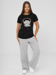 T-shirt damski z nadrukiem czarny OZONEE DJ77806