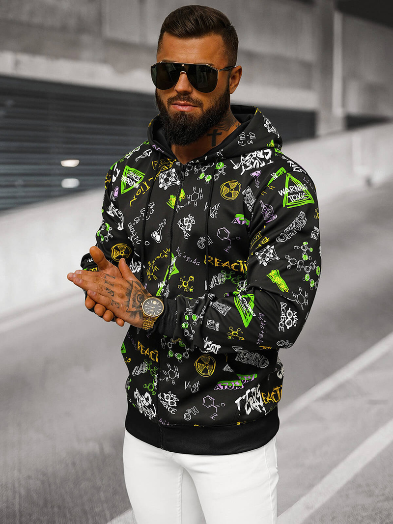 Bluza męska z kapturem rozpinana czarna OZONEE JS/8B1186/3