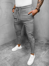 Spodnie męskie chino materiałowe w kratę szare OZONEE DJ/2299/22