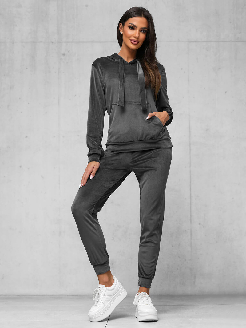 Komplet dresowy damski welurowy grafitowy OZONEE JS/35C1612/5