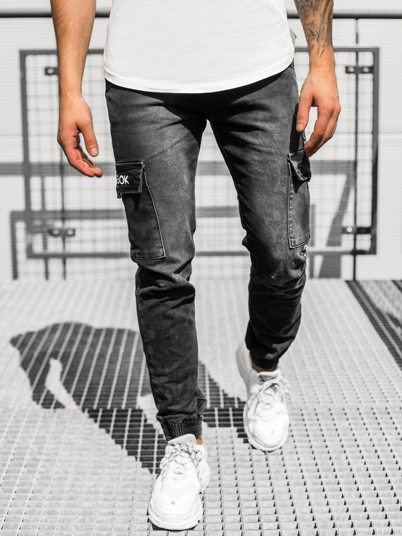 Spodnie jeansowe joggery męskie czarne OZONEE DR/TF067Z
