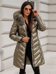 Kurtka zimowa damska długa z futerkiem złota OZONEE JS/16M9100/403Z