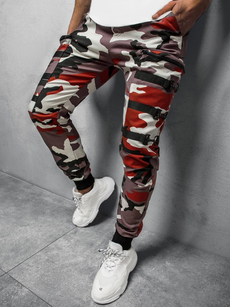 Spodnie męskie chino joggery bordowo-beżowe OZONEE G/11132