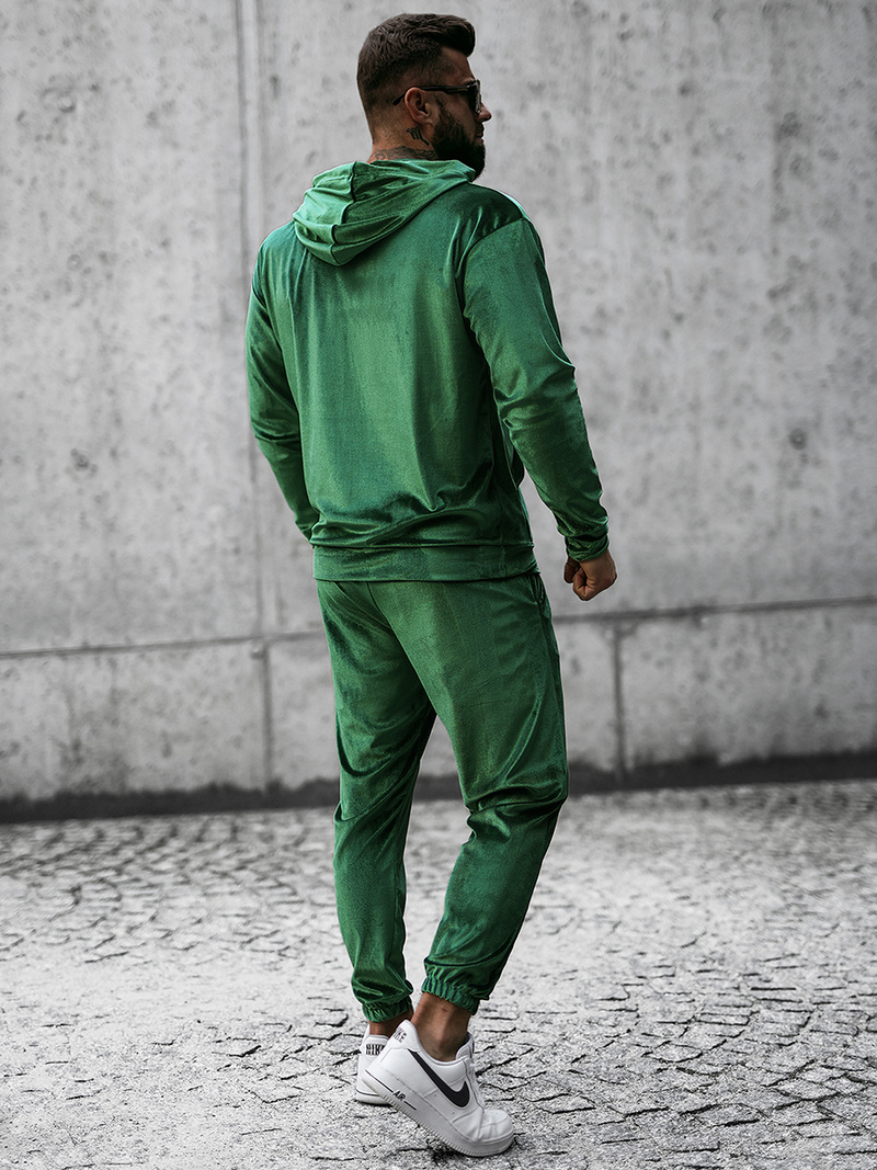 Komplet dresowy męski welurowy zielony OZONEE O/D7517