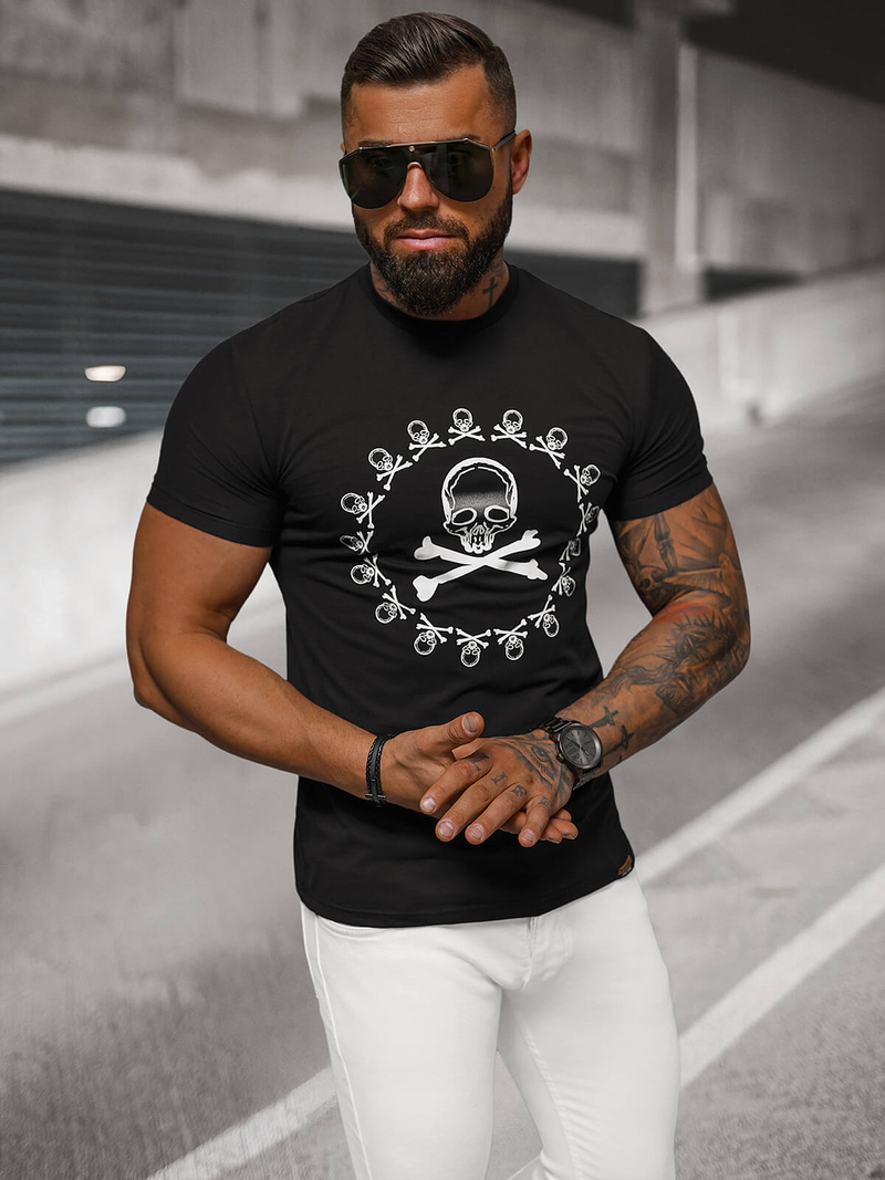 T-shirt męski slim fit czarny OZONEE NB/MT3068