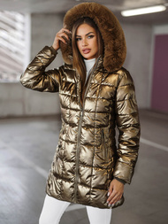 Kurtka zimowa damska długa z futerkiem złota OZONEE JS/16M9120/403Z
