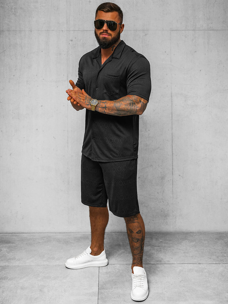 Komplet męski czarny - koszula i spodenki OZONEE O/3C325