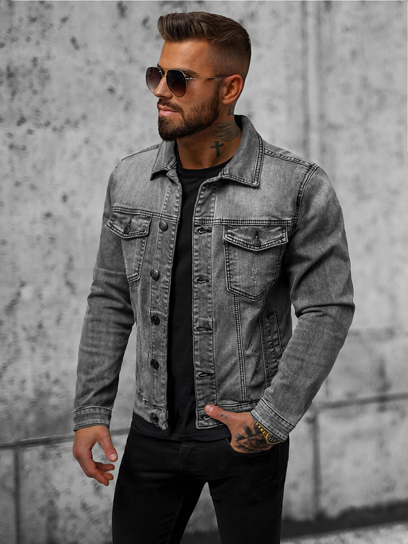 Kurtka męska jeansowa grafitowa OZONEE T/90022Z