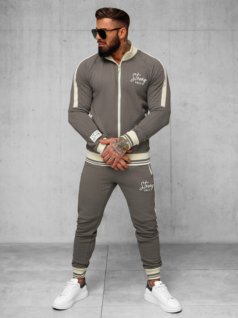 Komplet dresowy męski beżowo-szary OZONEE O/FF5030AB